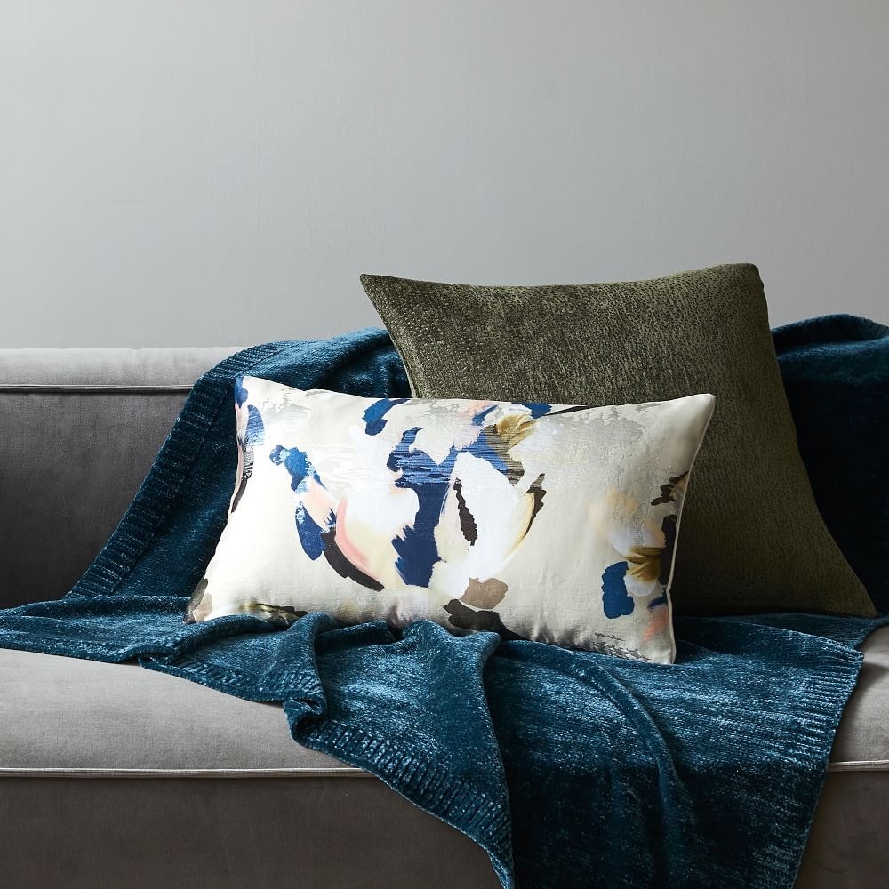 West Elm Luxe Chenille Throw - Regal Blue NWT